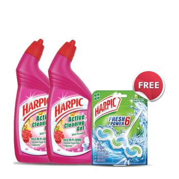 Harpic Flower Toilet Cleaning Gel 500ml x 2 (Value Pack) + (Free) Wave Forest Dew