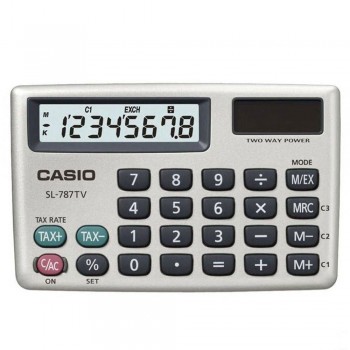 Casio Portable Handheld Calculator - 8 Digits, Solar & Battery, Large Display, Tax & Exchange, Tough Cover, Profit Margins, White (SL-787TV-GD-W)