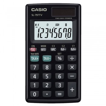 Casio Portable Pocket Type Calculator - 8 Digits, Solar & Battery, Large Display, Tax & Exchange, Profit Margins, Black (SL-797TV-BK)
