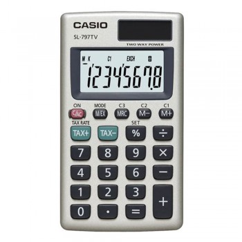 Casio Portable Pocket Type Calculator - 8 Digits, Solar & Battery, Large Display, Tax & Exchange, Profit Margins, Gold (SL-797TV-GD)