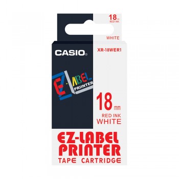 Casio EZ-Label Tape Cartridge - 18mm, Red on White (XR-18WER1)