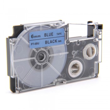Casio Ez-Label Tape Cartridge - 6mm, Black on Blue (XR-6BU1)