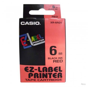 Casio Ez-Label Tape Cartridge - 6mm, Black on Red (XR-6RD1)